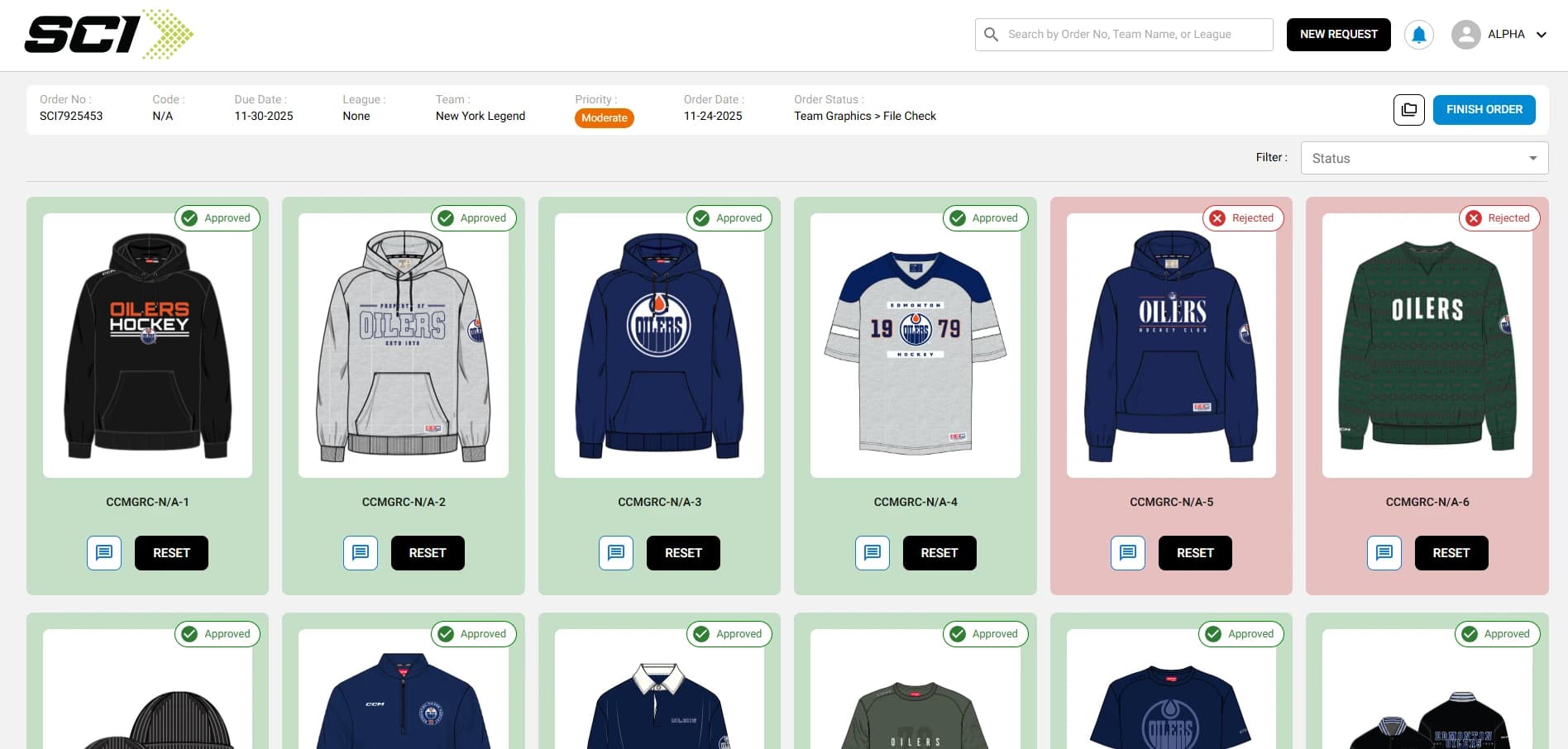Approval portal where licensors review and approve jersey designs in the browser