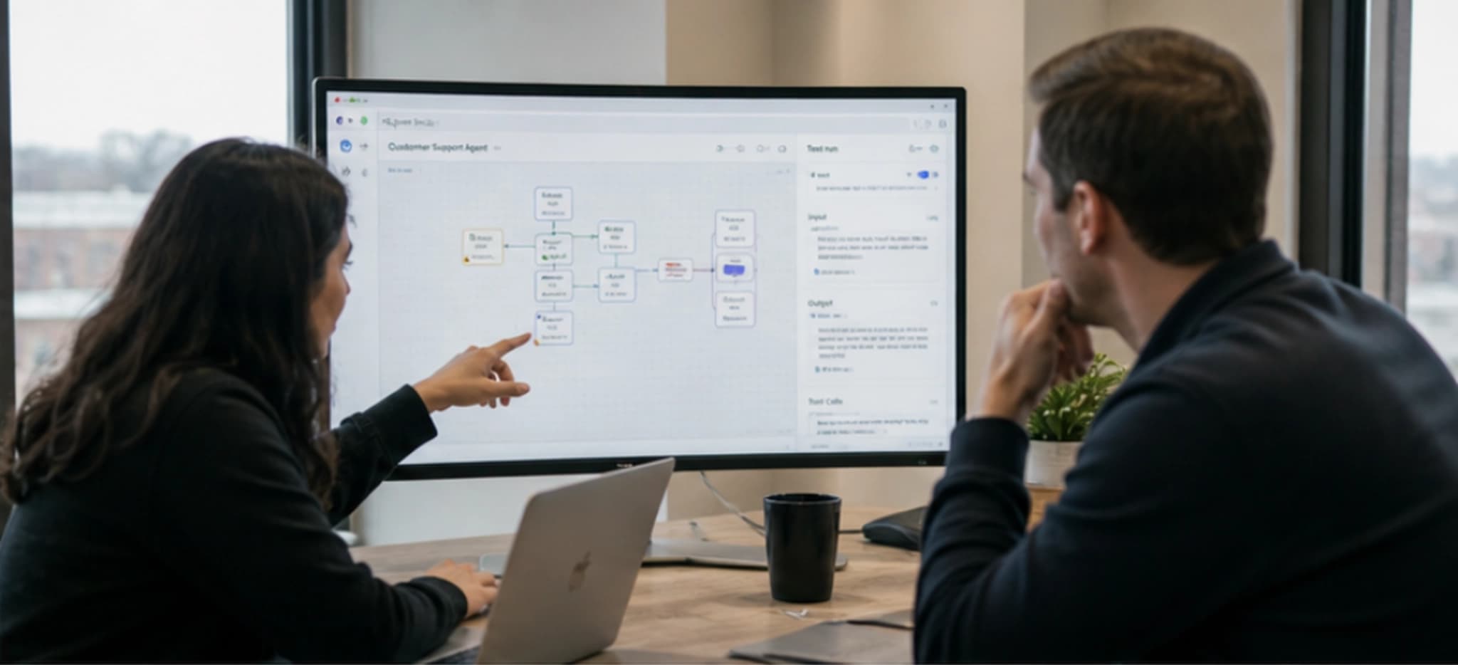 Strategists observing an AI agent network graph